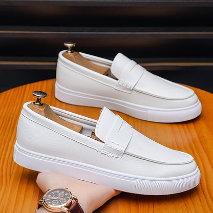 Men's White PU Loafers Casual Slip-On All-Season Sneakers