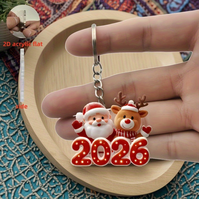 2DFLAT Cute Snowman Friend Keychain - 2026 New Year Gift with Classic Red & White Snowman, Snowflake "51.46meter Cartoon Design, Durable Iron Alloy, Perfect For Car Rearview Mirror, Christmas Tree Decorations, Thanksgiving Pr