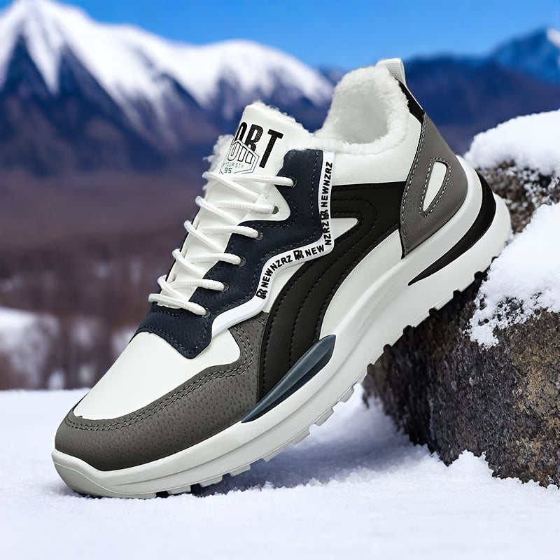 Men's Winter Warm Thermal Insulated Snow Boots - Low-Top -like Upper, Slip-Resistant Rubber Sole, Cushioned Arch Support & Traction Tread for Hiking, Walking, Casual Outdoor - All-Terrain Winter Shoes for Men (Black/White/Gre