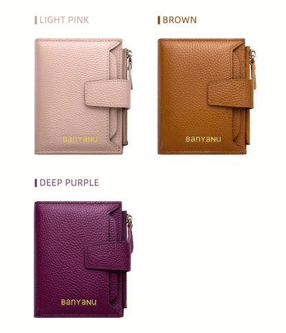 BANYANU Women'S Genuine Faux Leather Wallet - Red Lychee Grain Texture, Multi-Card Slots, Zippered Coin Pocket, Detachable ID Window, Compact Design for Everyday Use, Secure Coin Storage | Stylish Wallet | Synthetic