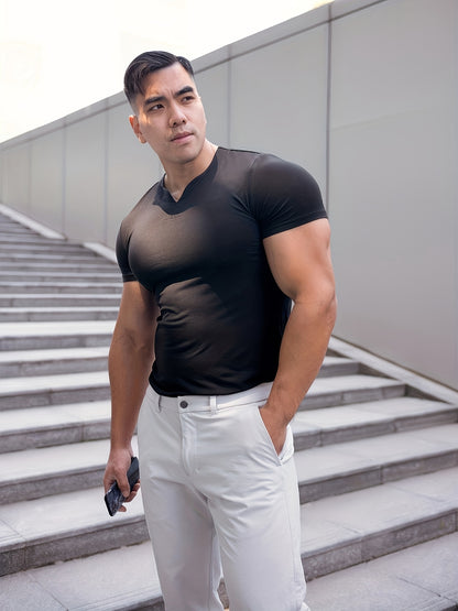 Men's Quick-Dry Gym T-Shirt - Muscle Crew Neck Workout Shirt, Stretch Athletic Tee for Weightlifting, Running, Training - Non-See-Through Muscle Builder Top (Hand Wash/Dry Clean) - Ideal for Gym  Casual Outfits, Gym Shirt, A