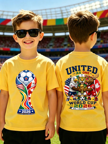 Kids 2026 World Cup Soccer Fan T-Shirt with Trophy Print