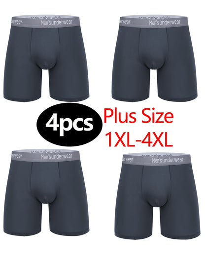 Men's Plus Size Long Briefs 4-Pack, Comfortable Polyester Blend