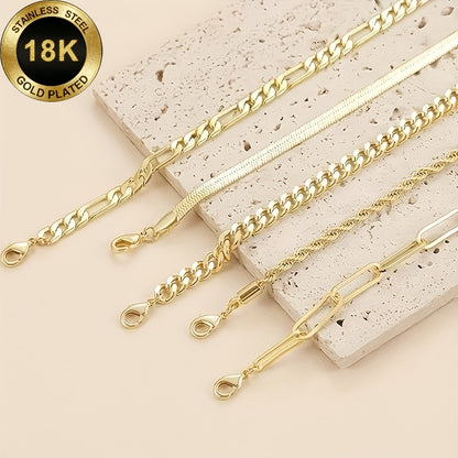 Elegant 5-Piece 18K Gold-Plated Stainless Steel Bracelet Set for Women