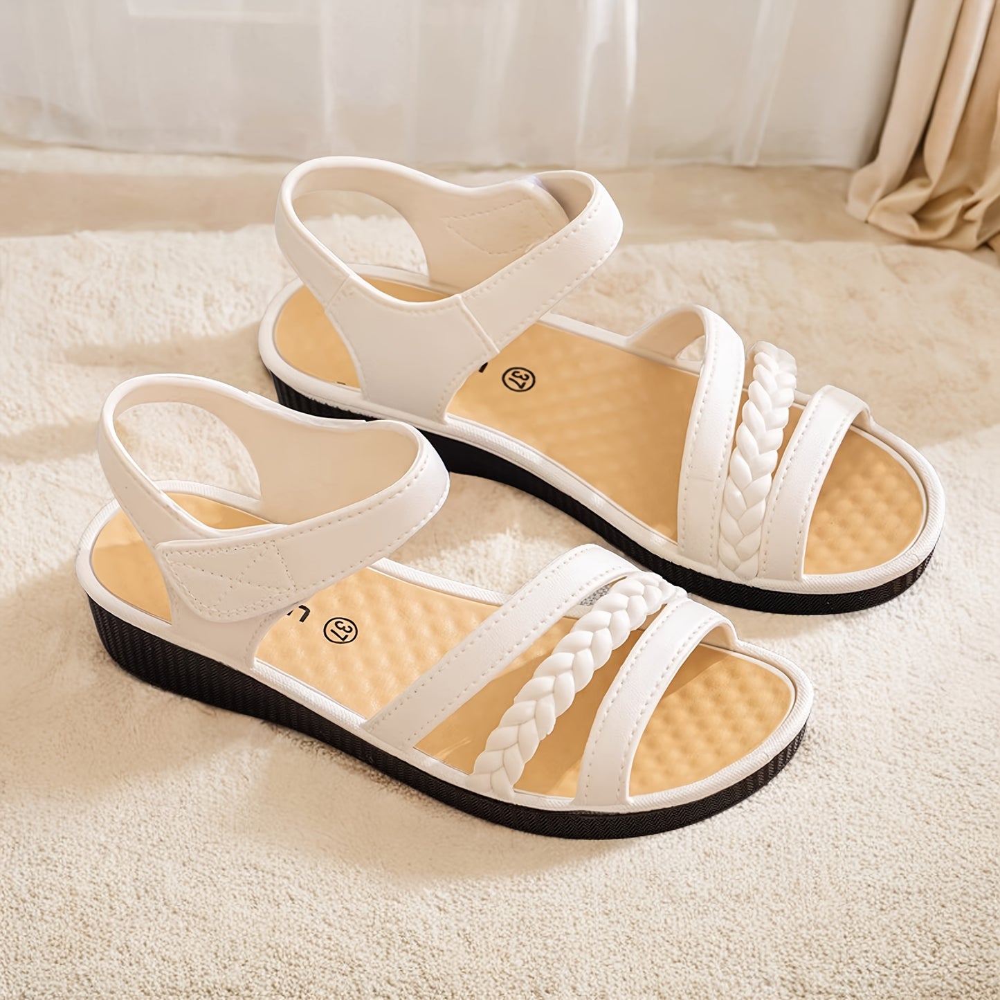 Women's Elegant Roman Sandals - Adjustable Strap Non-Slip Platform Sandals, Cushioned EVA Insole  Arch Support - Low Heel Everyday Shoes for Women, Moms, Beach, Office, Formal Events - Available in White/Black/Brown/ - All-S