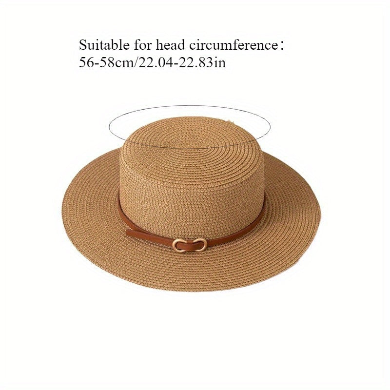 Women’s Summer Straw Sun Hat with Flat Brim and Bowknot