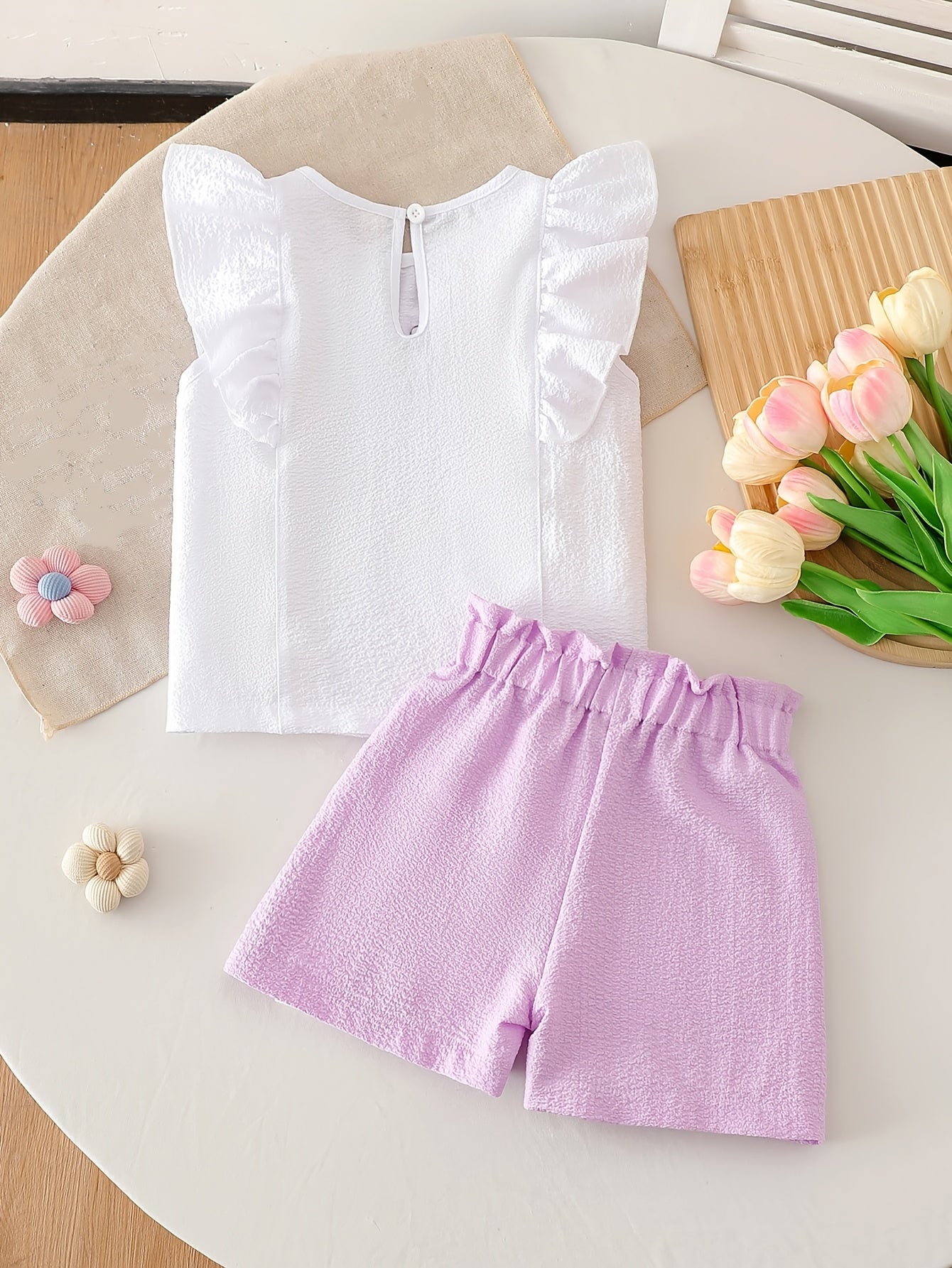 Girls' Summer Two-Piece Set with Floral Sleeveless Top & Shorts