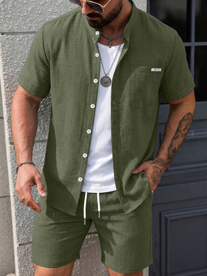 Men's Summer Casual 2-Piece Set Short Sleeve Shirt & Shorts