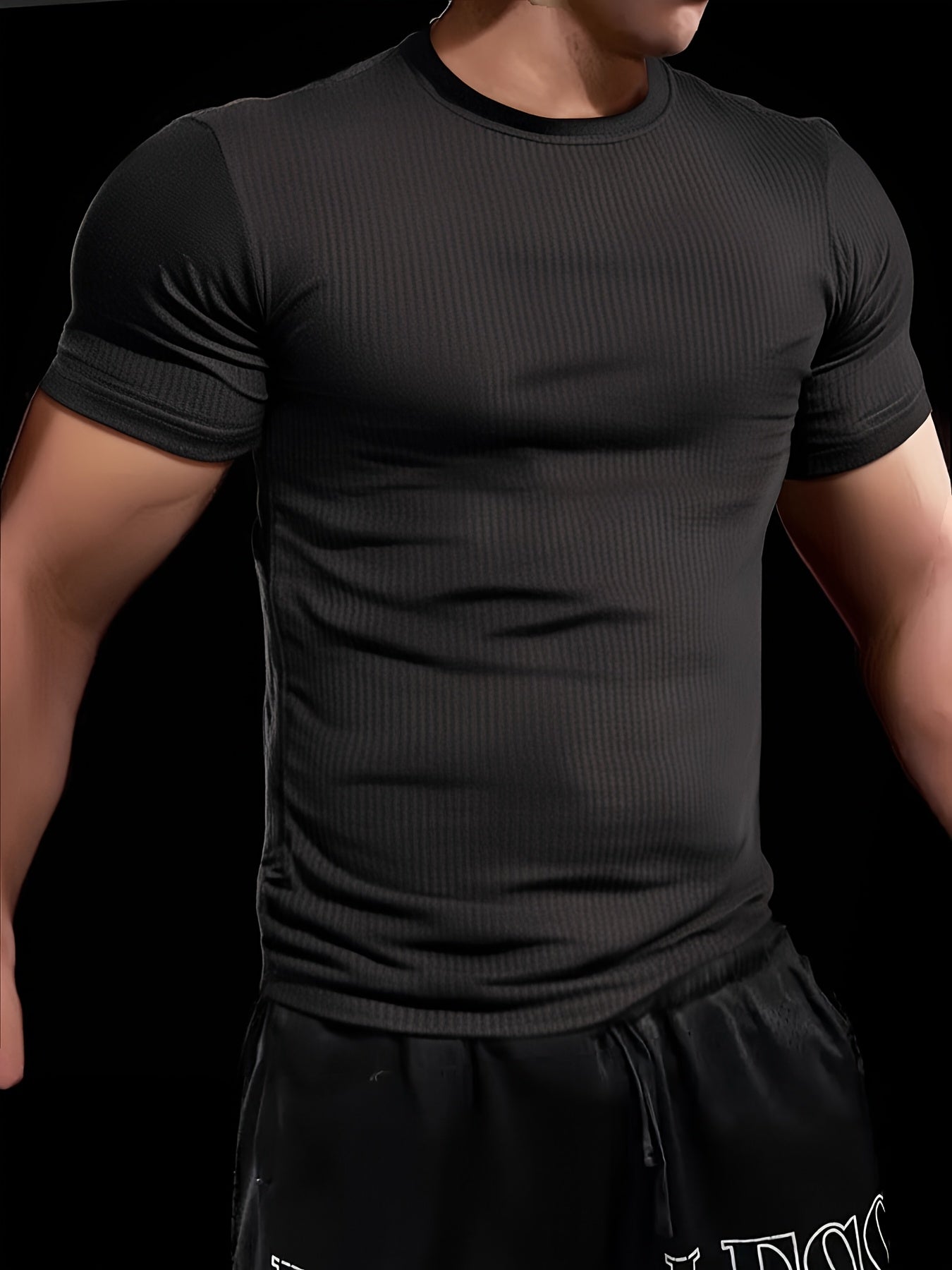 Men'S Fitted Ribbed Short-Sleeve Quick-Dry T-Shirt - Made from Breathable And Spandex Blend, Round Neck, Machine Washable - Suitable for Fitness And Casual Summer Wear, Sports T-Shirt | Round Neck Shirt | High-Elastic Fabric - ayq