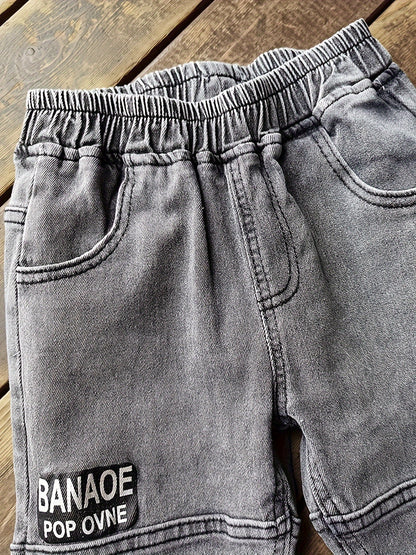 Boys' Casual Rib-Knit Cuff Denim Pants for Spring/Fall