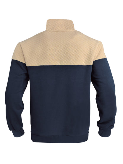 Տղամարդու աշնանային և ձմեռային կիսաճտքավոր սպորտային սվիտեր՝ հարմար մարզումների, վազքի և ֆիթնեսի համար, ոճային և հարմարավետ դիզայնով, փոքր վանդակավոր կանգնած օձիքով և հասանելի է մեծ չափսերով։