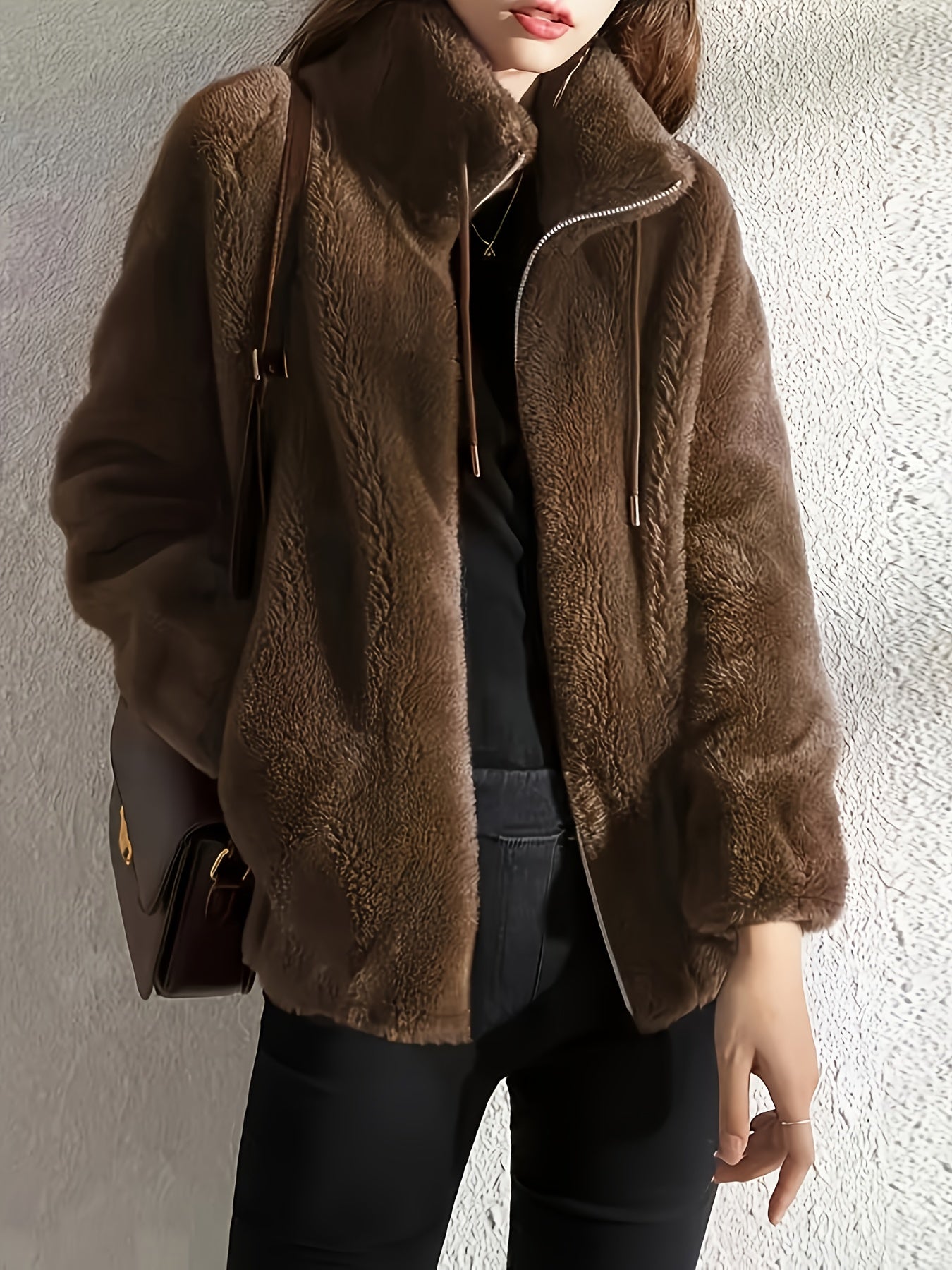 Մեծ չափս - կանացի նոր բրդյա բաճկոն, ձմեռային կարդիգան սվիտեր, հաստ և տաք երկկողմանի մարջանագույն բրդյա կտոր, ազատ և ոճային վերնազգեստ։