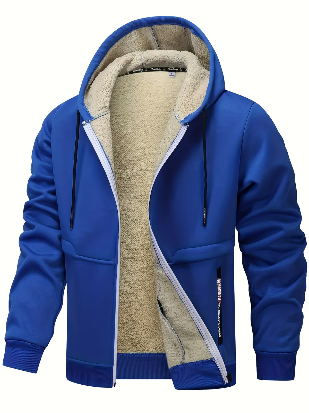 Men's Casual Warm Fleece Hooded Jacket with Zipper