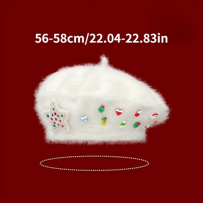 Women's Red Christmas Beret Hat with 3D Christmas Tree Decorations - Elastic Drawstring Closure, Lightweight Warm Winter Hat for Holiday Parties, Photo Shoots, Valentine's & New Year's Eve - Festive Movie-Inspired Fashion Acc