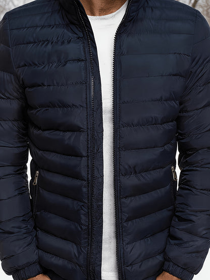 Men's Slim Fit Winter Jacket with Stand Collar, Zip Front