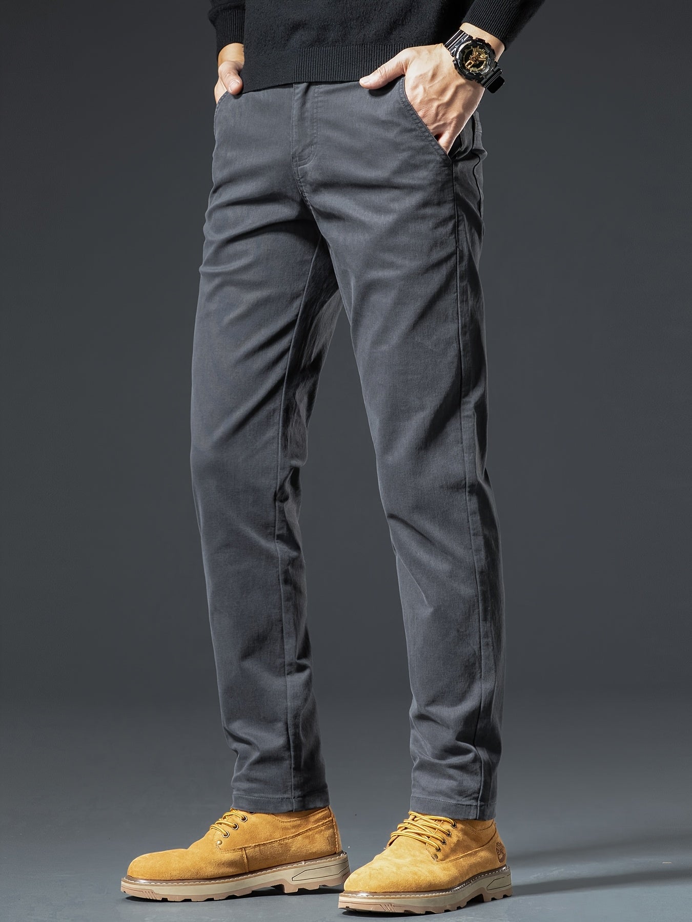 Men's Slim Fit Cotton Stretch Straight-Leg Pants for Spring & Fall