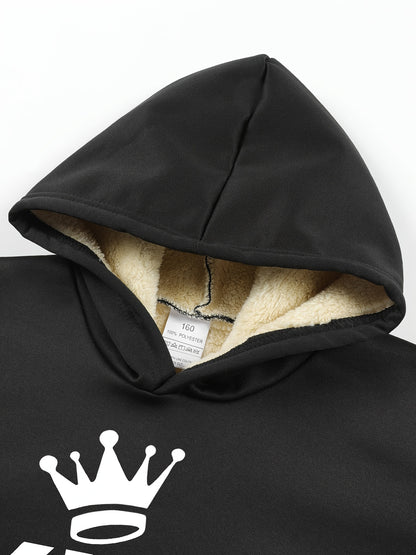 2pcs Boys' Fleece-Lined Thickened Warm Hoodie + Pants Set, Stylish Letter Print Winter Comfortable Sportswear Outfit for Kids Casual Leisurewear, Perfect for, Blanket Hoodie Kids