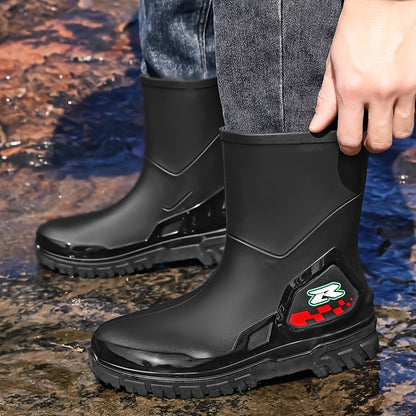 Men's Mid-Calf Rubber Rain Boots for Outdoor and Casual Wear