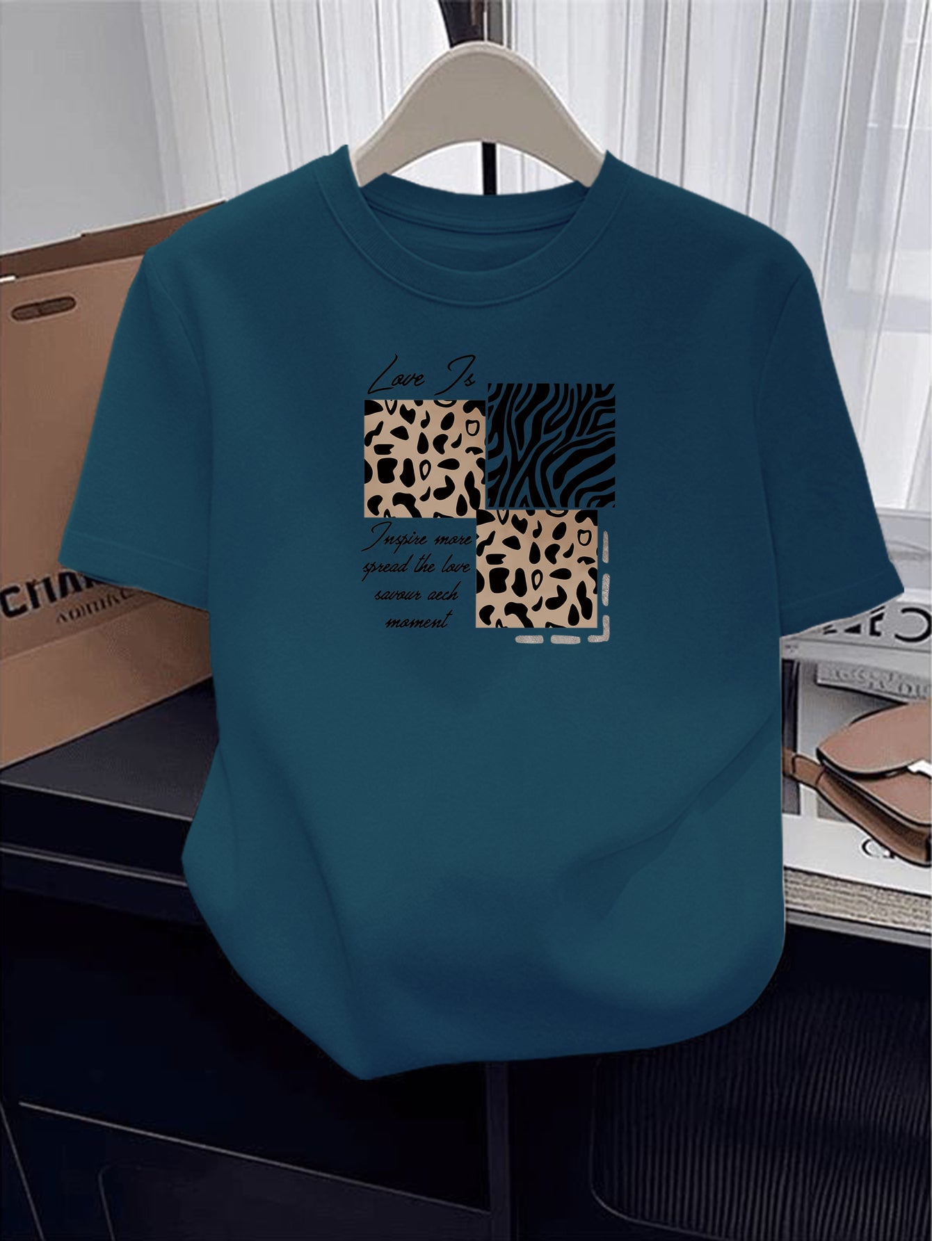Women’s Casual Cotton T-Shirt with Leopard & Zebra Prints