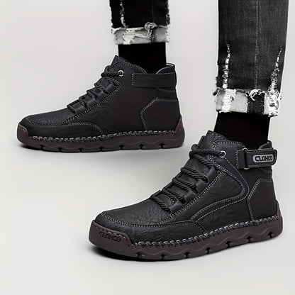 Men's Casual Mid-Top Sneakers with Rubber Sole and Lace-Up Design