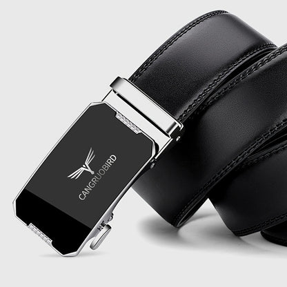 1pc Men'S Adjustable Automatic Buckle Belt - Sleek Black Faux Leather, Alloy Buckle, Stylish for Business & Casual Attire