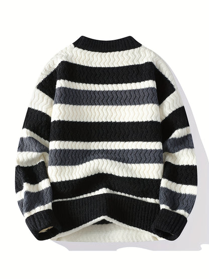 Տղամարդու հաստ տաք սվիտեր - երկար թևքերով, կլոր վզով, ուղղահայաց շերտերով, կանաչ գույնով / - հարմարավետ աշուն/ձմեռ սվիտեր ամենօրյա և պաշտոնական հանդերձանքի համար, տրիկոտաժ, ձմեռային հագուստ, դասական տրիկոտաժ, կողավոր հյուսվածք, ամենօրյա հագուստ, ոճավորում