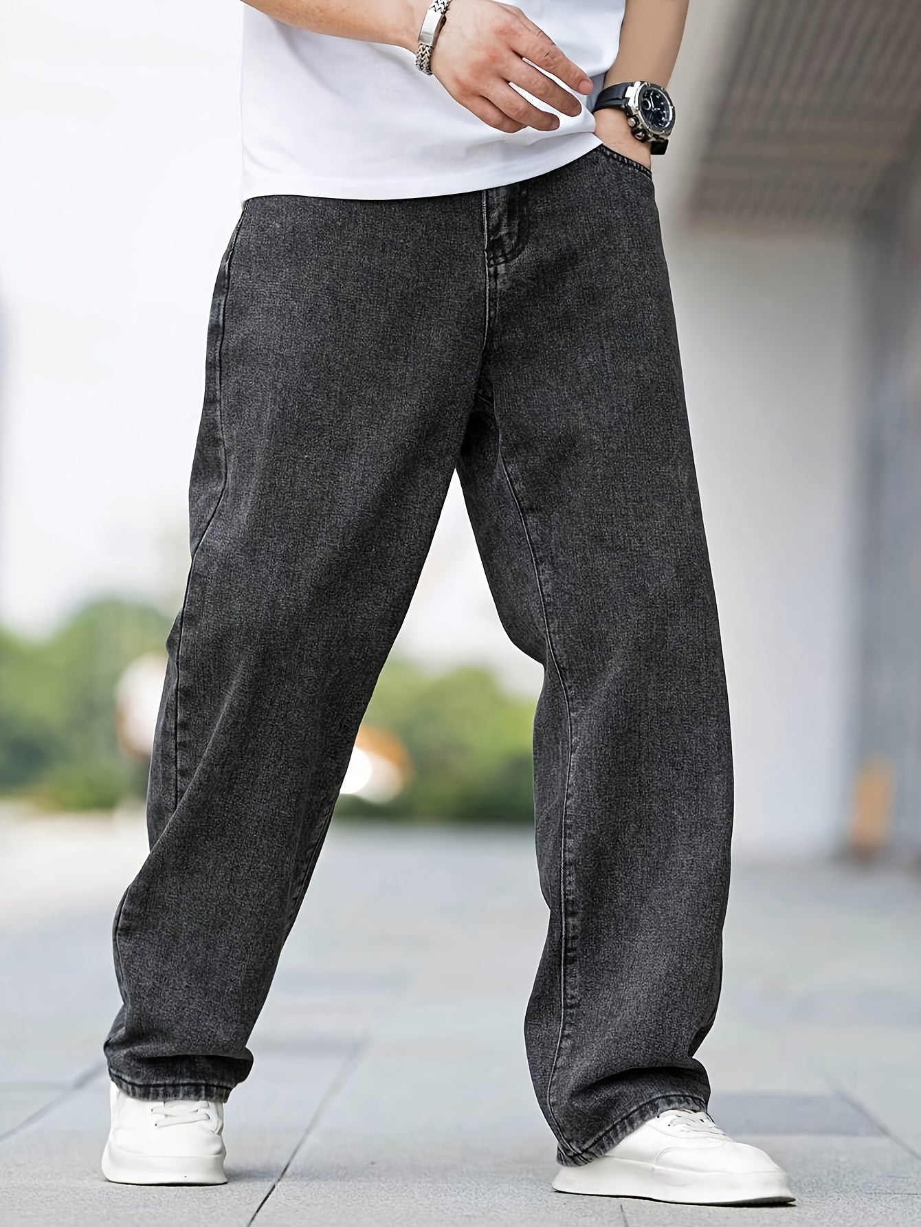 Teen Black Casual Denim Jeans Mid-Waist Regular Fit