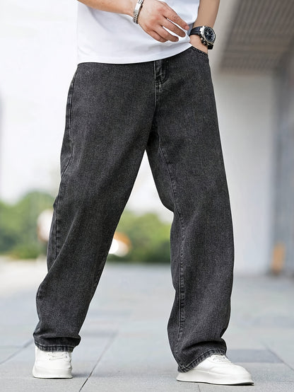 Teen Black Casual Denim Jeans Mid-Waist Regular Fit