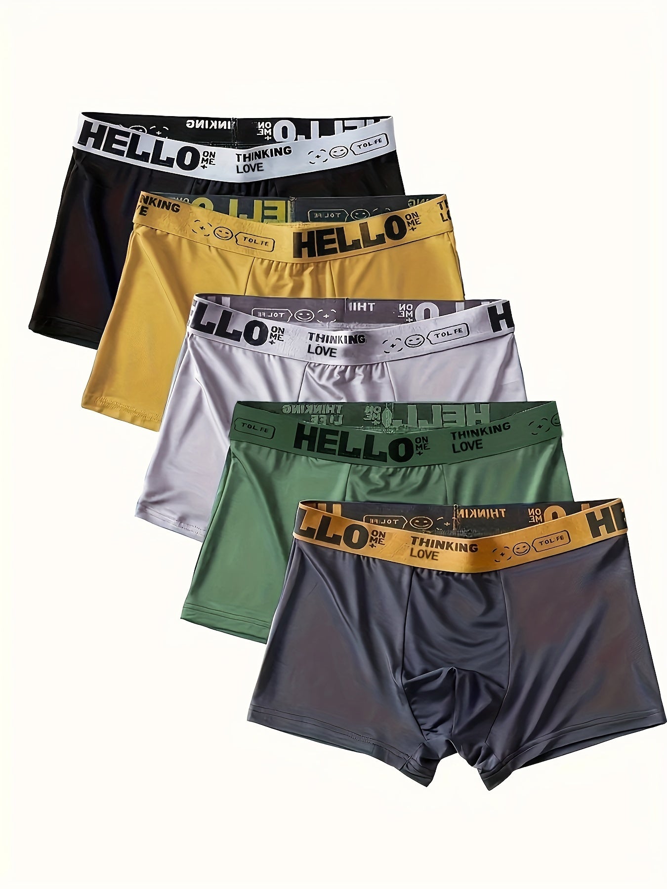 5pcs Men's Breathable Polyester Boxer Briefs for Active Wear