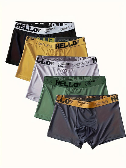 5pcs Men's Breathable Polyester Boxer Briefs for Active Wear