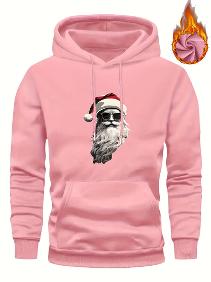 Men'S Heavyweight Hooded Sweatshirt with Santa Claus & Santa Hat Print - Thick Winter Pullover, Long Sleeve Hooded Sweater for Christmas, Halloween, New Year'S - Cozy Cold Weather Clothing For Men, Couples, Family - Ideal Hol
