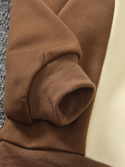 2pcs Set: Young Boys' Autumn/Winter -Lined Sweatshirt and Pants Set, Including a Stand Collar Half-Zip Contrast Long Sleeve Sweatshirt and Elastic Waist Contrast Pants, Very Casual, Comfortable, and Simple, Perfect for Outdoo