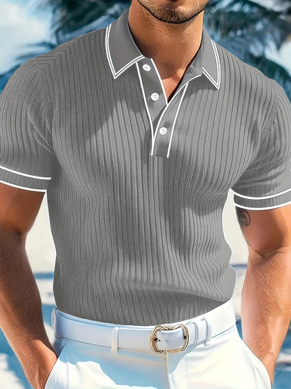 Men's Summer Casual Polo Shirt with Contrast Collar