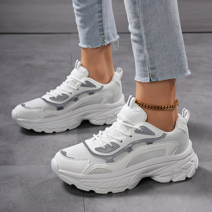 Breathable Running Shoes for Women, Casual Lace-Up Sneakers with Thick Sole, Round Toe, All-Season Outdoor Shopping