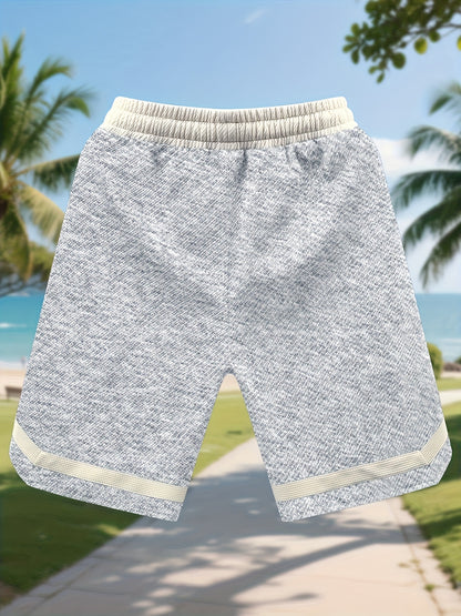 Men's Casual Color Block Polyester Summer Shorts with Drawstring
