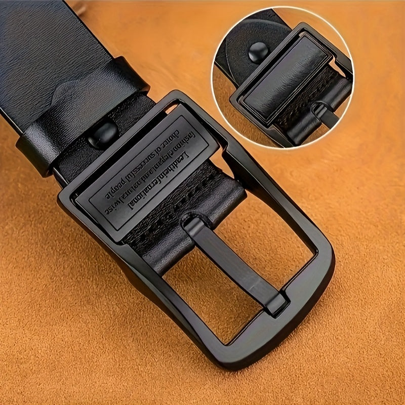 A Men'S Belt Featuring a Black Alloy Buckle - Adjustable with a Vintage Double-Sided Design, Suitable for Both Business And Casual Wear, And Made to Last As a Classic Style - ayq