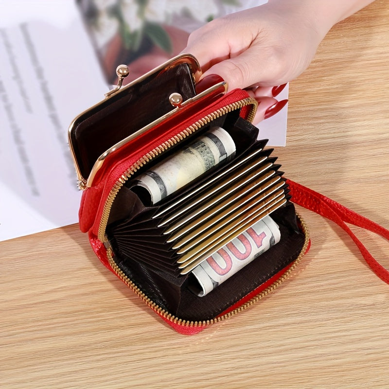 Small Credit Card Bag For Women, Multi Functional Kiss Lock Wallet, Fashion Zipper Coin Purse