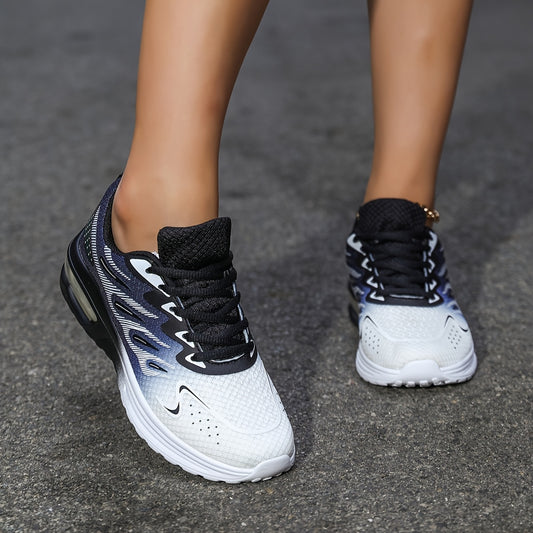 Women'S Breathable Mesh Running Shoes with Air Cushion - Lightweight Casual Sneakers, Camouflage Print, Lace-Up Low Tops for All-Season Comfort, White  Navy Design, Ladies Sneakers, Comfortable Footwear, Stylish Sneakers, Cu
