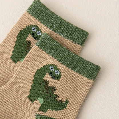 10 Pairs of Cute Baby Socks with Dinosaur Designs - Perfect for Little Boys - Machine Washable - Made of Polyester And Elastane - Suitable for Ages 0-12 - Seasonal - Socks - Knit Fabric