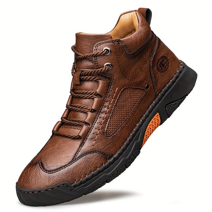 Men's Mid-Top Lace-Up Boots with Non-Slip Rubber Sole