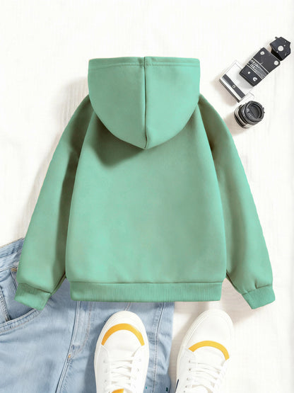 Boys' 2026 New Year Hooded Sweatshirt - Hello 2026 Happy New Year Lettering, Mint Green with Golden Accents, Loose Fit Long Sleeve Pullover for Boys