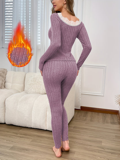 Women's Pleated Lace Long Sleeve Pants Set