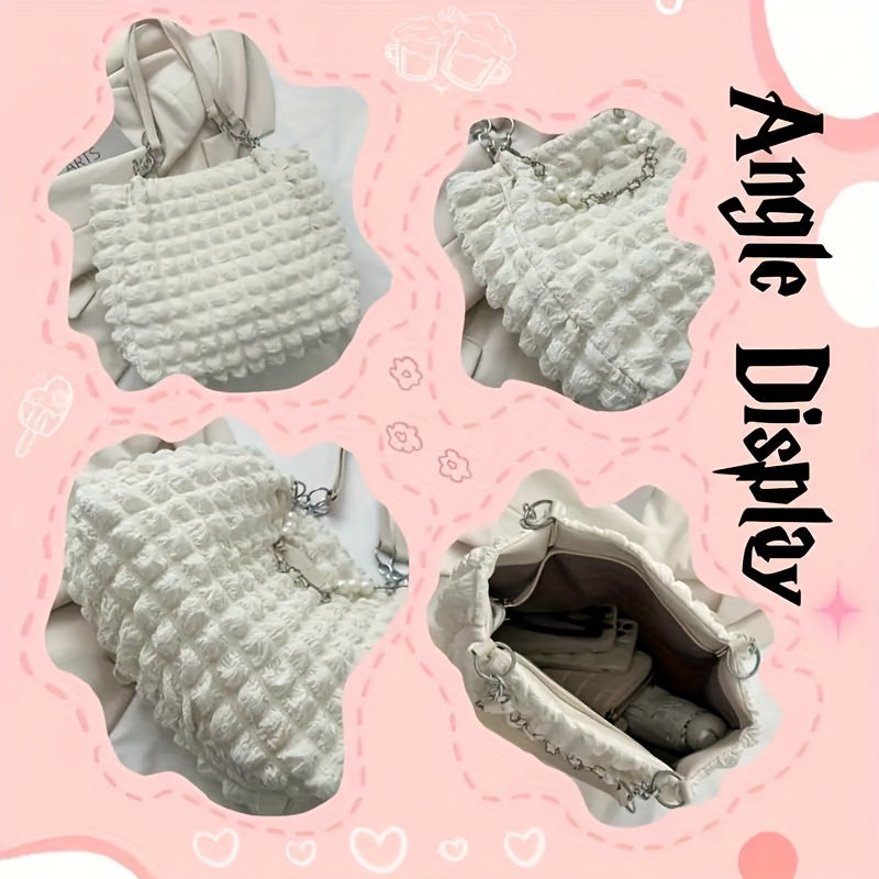 Ամառային թարմ և քաղցր ծալքավոր փուչիկների տեսքով ուսի պայուսակ, մեծ տարողությամբ զբոսանքների և աշխատանքի համար, նորաձև կանացի փափուկ ձեռքի պայուսակ, հասանելի է 4 գույներով