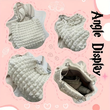 Ամառային թարմ և քաղցր ծալքավոր փուչիկների տեսքով ուսի պայուսակ, մեծ տարողությամբ զբոսանքների և աշխատանքի համար, նորաձև կանացի փափուկ ձեռքի պայուսակ, հասանելի է 4 գույներով