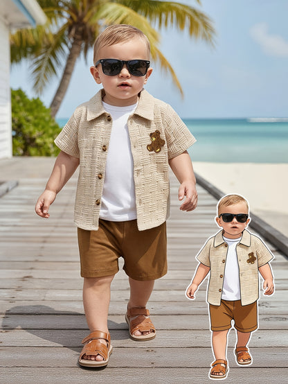 Baby Boy Spring/Summer 2-Piece Shirt & Shorts Set with Bear Applique