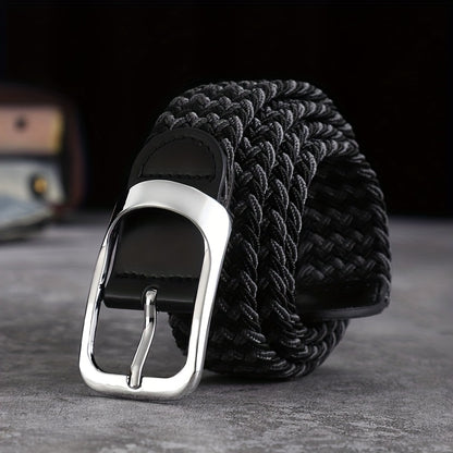Men And Women's Elastic Woven Belt With Button Buckle, For Casual Jeans Christmas Gift