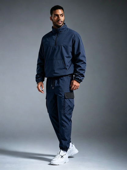 Men's Windproof Nylon Athletic Tracksuit Set with Cargo Pants