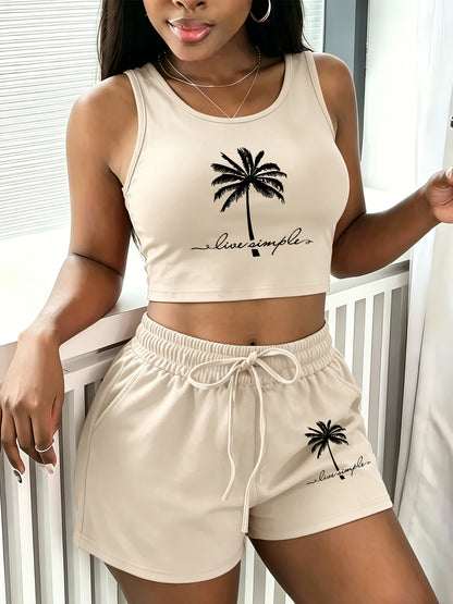 Casual Printed Two-Piece Set with Vest and Shorts