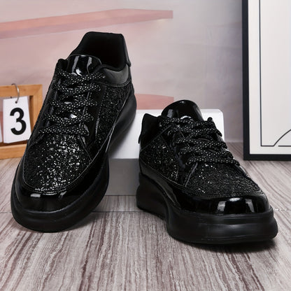 New Casual Sneakers, Fashionable and Versatile Sequined Shoes, Unisex Couple Style, Niche Platform Sneakers, Lightweight and Comfortable, Thick-Soled White and Black Sneakers - ayq