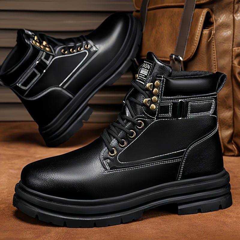 Large Size Men's High-Top Trendy British Style Short Boots Mid-Calf Work Boots Men's Hiking Boots High-Top Casual Shoes Short Boots
